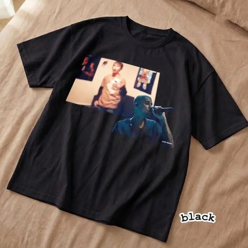 Men's 2000s Pop Nostalgic Streetwear Short-Sleeve Breathable T-Shirt - Bieber Coachella Performance Top, Looking at Younger Self Design, Tshirt, Shortsleeve, Casual, Clothes