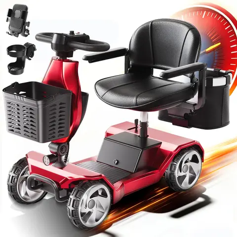 4-Wheel All Terrain Electric Ride-On Scooter for Seniors, 250W Motor, 15.5 Mi Range, 330 LBS Capacity, Foldable  Scooter for Adults with Basket, Phone Holder, Cup Holder, Rear Storage Bag,   electric scooter, e scooters
