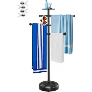 Pool Towel Rack with Wheels for Indoor Outdoor Use, 63 Inch Towel Holder with Storage Tray, 6 Adjustable Bars Hot Tub Accessories, Free Standing Towel Rack for Pool, Spa, Hot Tub