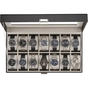 Watch Case for Men, 14 Slot Mens Watch Box Holder Organizer with Glass Lid, Watches Display Case Birthday Christmas Gifts for Men Women -14 Slot, Blackvalentine's day decor