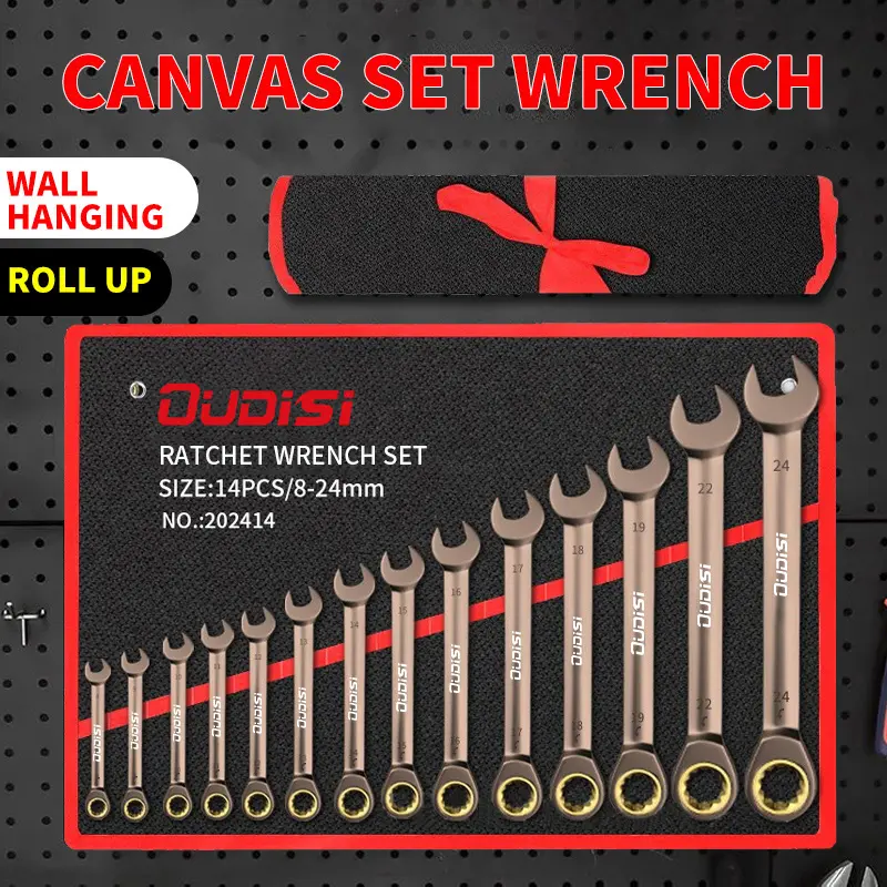 Multi-Size 6/8/10-Piece Millimeters Chrome Vanadium Steel Quick Ratcheting Wrench Set - Professional Double-Ended Socket Combination Tool, Mirror Anti-Rust Finish, Drive Sockets & Open-End Design, Cloth Bag Storage, for Home & Car Maintenance Users