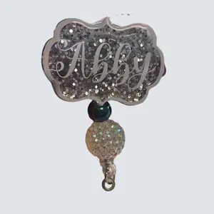 Glitter badge reel personalized gift ID holder beaded badge reel retractable badge reel nurse teacher gift