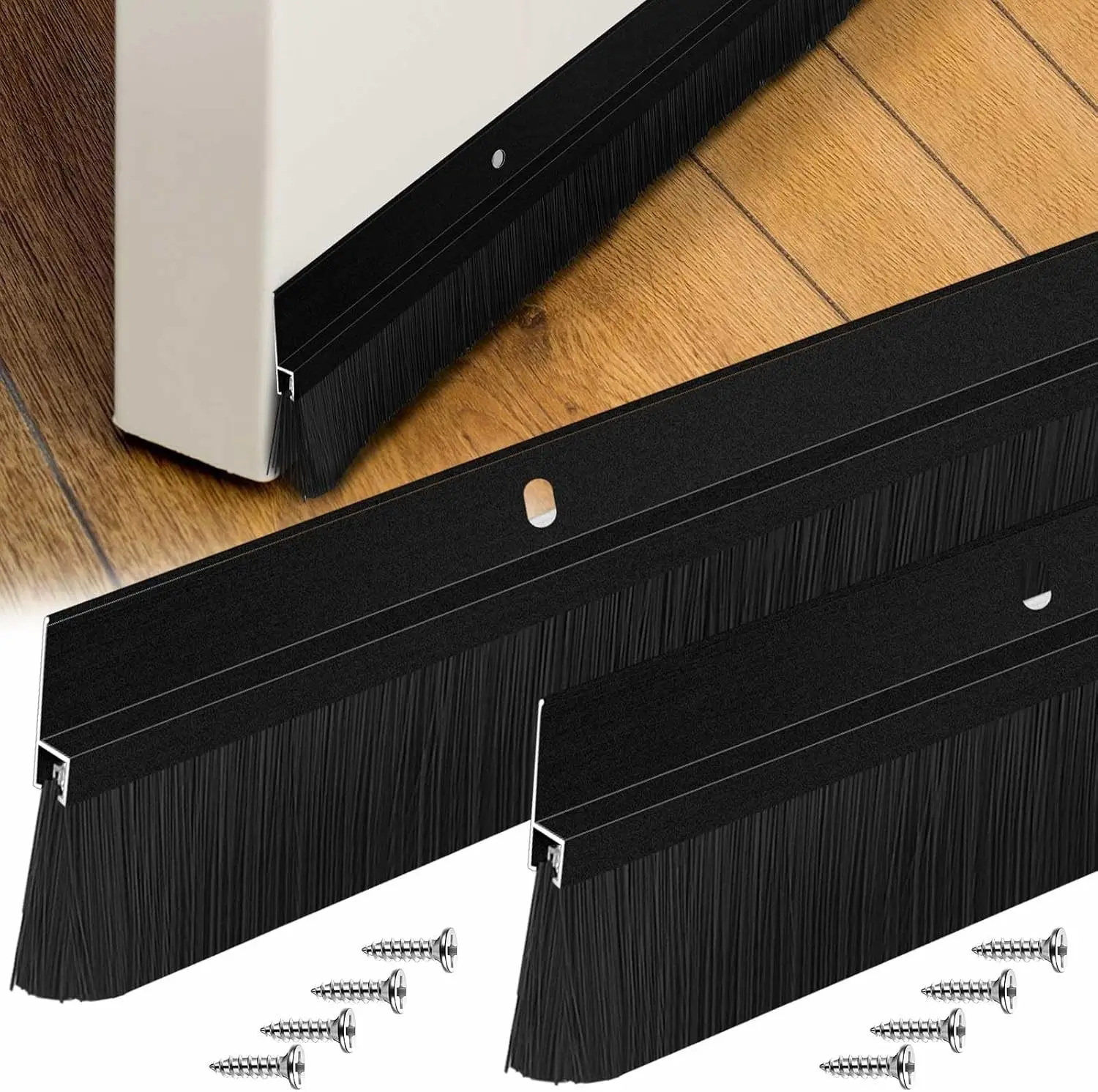 Gisafai 2 Pcs Aluminum Door Sweep with Soft PP Brush 8 Screws Long Bottom Sweep Door Brush for Exterior Home Garage Threshold Seal (36 Inches,Black)