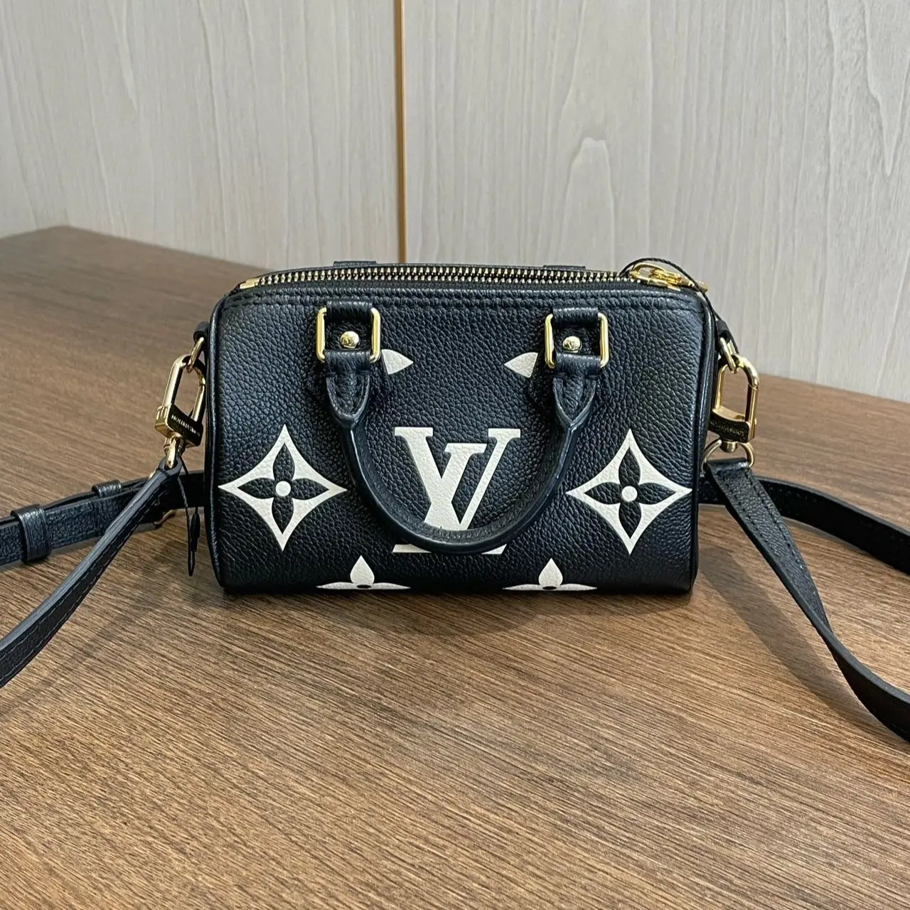 Pre-owned Louis Vuitton leather Crossbody Bags Nano Speedy Monogram Empreinte Giant Black White 【BF 12Z】KY01875