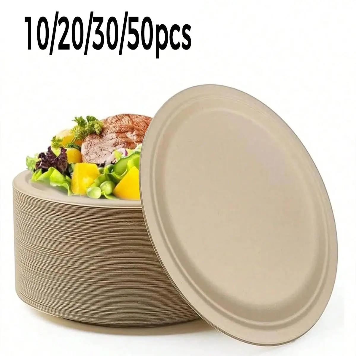 10-50 Pack Sugarcane Fiber Paper Disposable Plates, 6/8 Inch Thick, Ideal for Home Kitchen, Restaurant, Picnic, Camping, Party, Disposable Tableware, Eco-Friendly