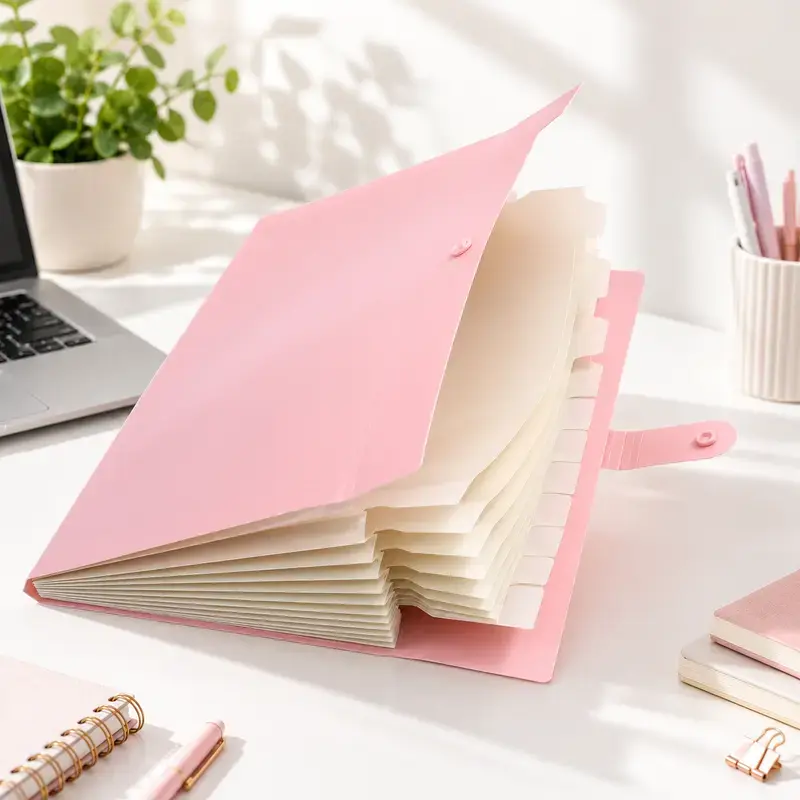 Pastel 12 Pocket Expandable Accordion File Folder with Snap Button & Label Tabs, Large Capacity A4 PP Document Organizer, Sort Papers Homework Receipts Contracts, Aesthetic Desk Storage Folder for Students School Office Home