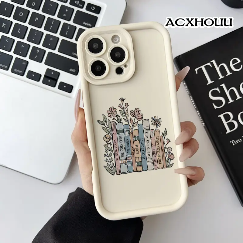 Durable Silicone Softcase for iPhone 17, 16 E Pro Max, 15 Plus, 14, 13, 12, 11, XS, XR - Bookish Blooms Protection Casing, Lightweight Anti-Scratch Shockproof Mobile Phone Accessories, Smartphone