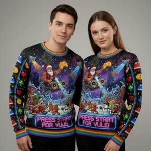 Retro Gamer Santa "Press Start For Yule" Ugly Christmas Sweater