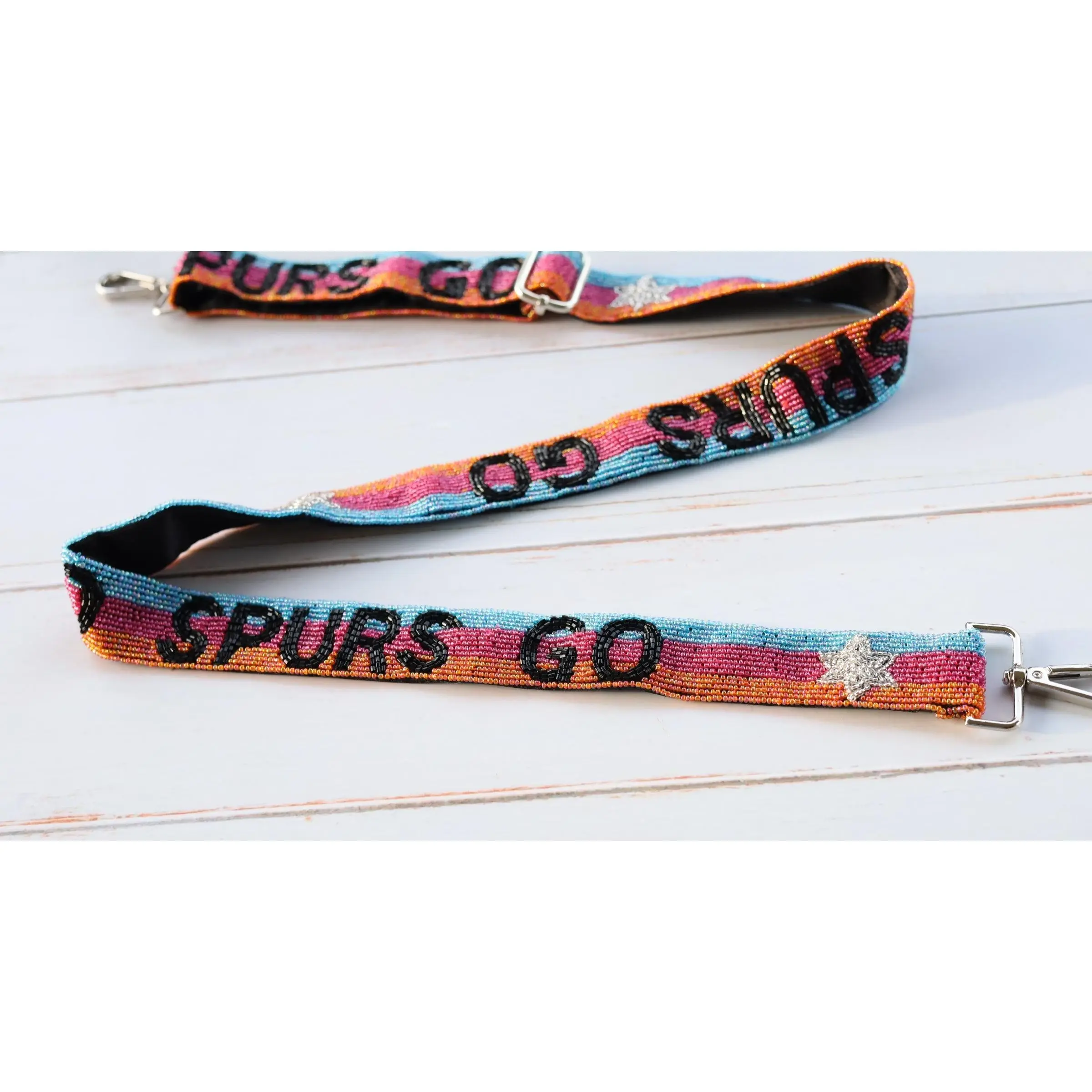 Fiesta Spurs Adjustable Beaded Strap Y2K Style Satin Lined Handmade Beaded Bag Strap for Casual or Dressy Outfits 45in x 1 3/8w