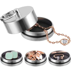 Aluminum Mini Traveling Jewelry Holder Storage with Easy-Access Clasp, Compact Safe Storage for Rings, Necklaces, Earrings, and Pills jewelry  jar
