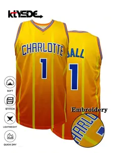 Men's #1 Retro Basketball Jersey, Charlotte Letter Embroidery Loose Fit V-Neck Sleeveless Sports Top, Suitable For Basketball Training, Matches, Sports Running, Street Fashion, Unisex