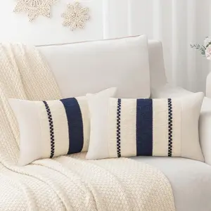 Boho  Pillow Covers 2012 Pack of 2, Decorative Rustic Cotton Linen Soft Blue Throw Pillow Cover for Living Room Sofa Bedroom Couch Cushions  Decor