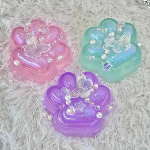 Cute Cat Paw Design Squishy Toy, Glittering Squeeze Toy, Soft Squeezing Fidget Toys for Stress Relief, Birthday Gift
