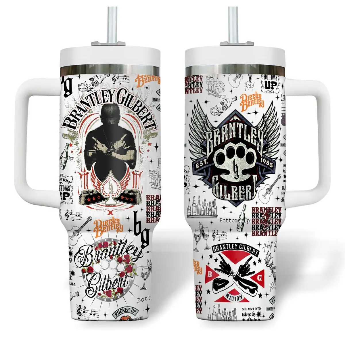 Country Rock Music 40oz Tumbler With Handle, Vintage Concert Travel Mug, Insulated Stainless Steel Cup, Gift for Music Lover