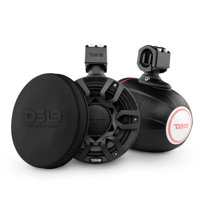 DS18 NXL 8" Compact Wakeboard Tower Speakers with Hybrid Mid-Range, Compression Driver Loudspeaker, RGB LED Lights, 500 Watts, Speaker Cover Included - Pair