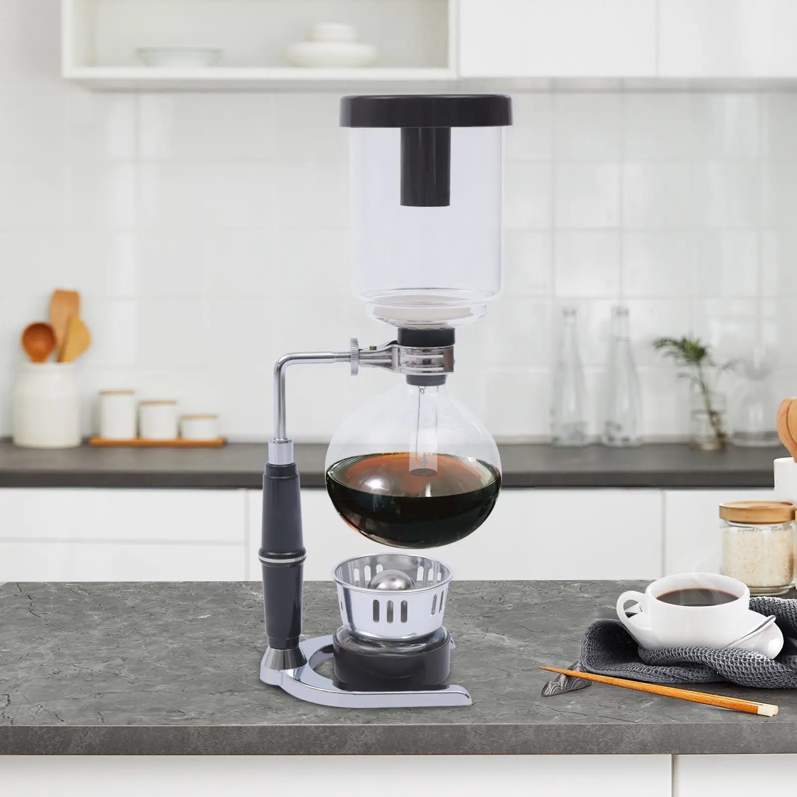 500ml Borosilicate Glass Siphon Coffee Maker - Stainless Steel Manual Brewing Tool, Glass Coffee Pot for Home & Office Use, Coffee Equipment