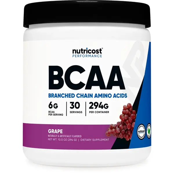 Nutricost Organic Edible BCAA 2:1:1 Amino Acid Dietary Supplement Powder - Grape Flavor, Blendable Smooth Texture, 6G Per Serving, 30 Servings, Gluten-Free, Supports Fitness Routines & Muscle Support