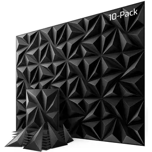 10-Pack  Wall Panels, 59" x 23" Textured Geometric Design Wall Tiles, Easy Install & Paintable PVC Decorative Wall Panels for Living Room, Bedroom, Bathroom, Office, Modern Wall Decor (Black)