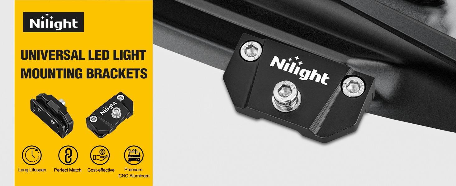 Nilight LED Light Bar Mounting Bracket 2PCS Universal Adjustable Pillar Hood Work Lamp Mount Clamp Holder for Off-Road Truck SUV, Black