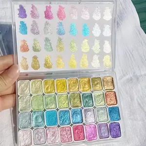 32 Shades Portable Pearlescent Solid Watercolor Paint Kit High Quality Glitter Pigment for Art Painting Nail Art Clay Dyeing Calligraphy Hand Lettering Tools DIY Painting Supplies