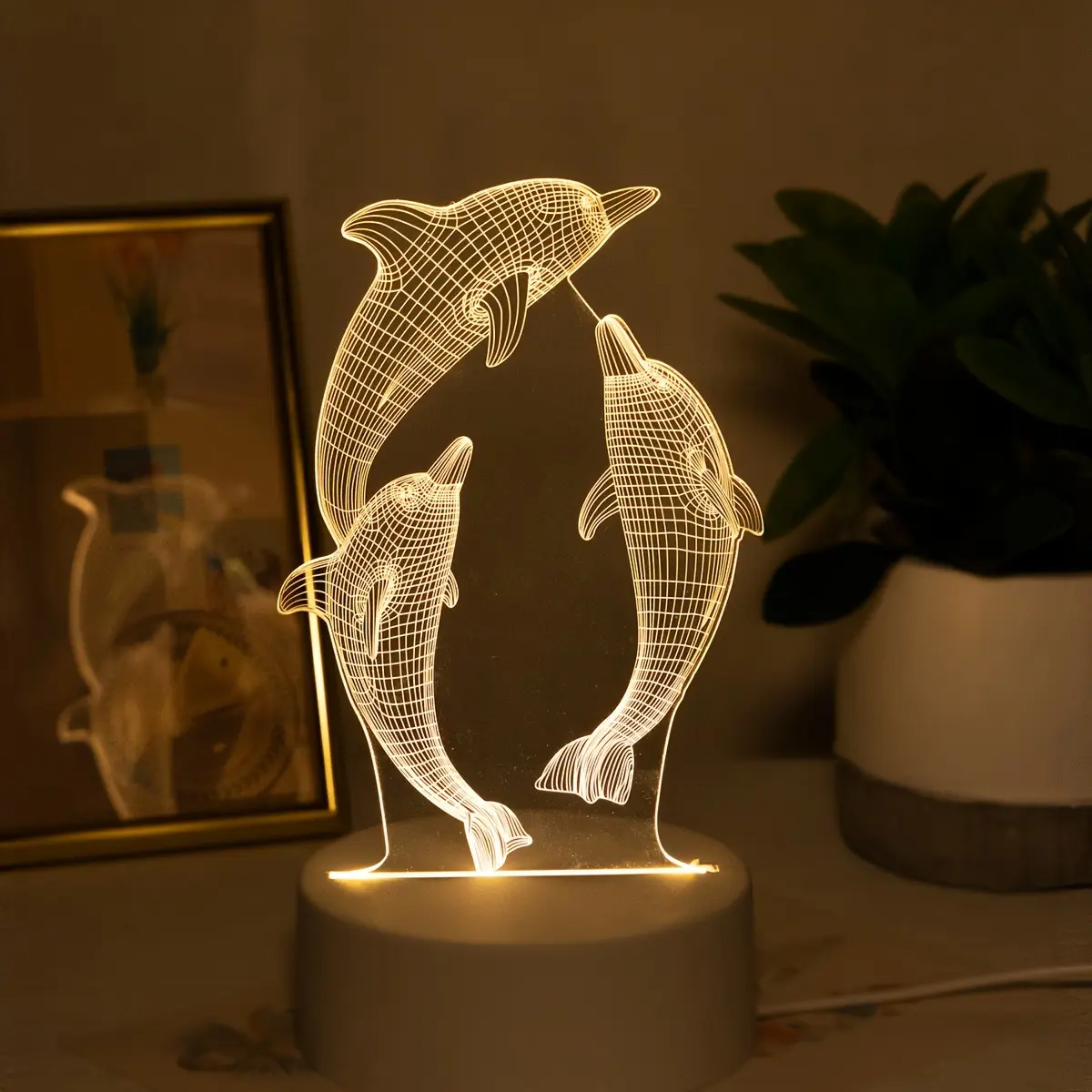 USB 3D Glowing Dolphin Night Light - Creative Marine Life Table Lamp, Home Decor, Birthday Gift, Desktop-Use Animal Light, Glowing Light