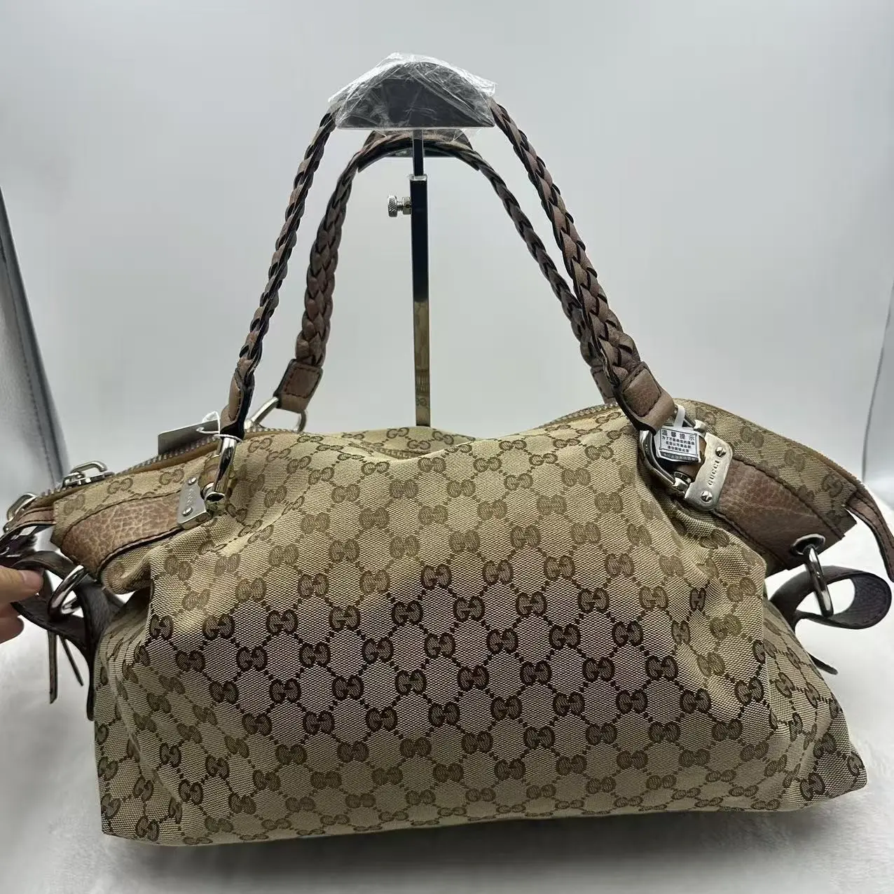 Pre-owned Gucci Medium Hobo Shoulder Bag Beige GG Monogram Canvas, Brown X279, Good Condition, Fine Texture, Genuine Material, High Cost Performance Shoulder Bags with Hobo Shape