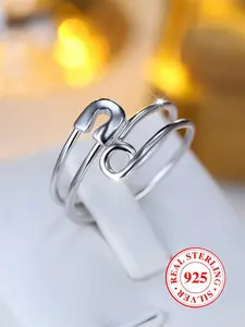 925 Sterling Silver Vintage Pin Design Ring, Adjustable Open Ring, Fashion Jewelry Accessories for Women & Girls, Trendy All-match & Exquisite Jewelry for Birthday Gift, Adjustable Rings