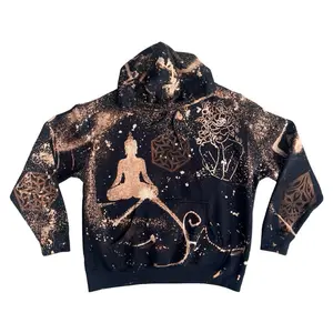 Buddha Rose Acid Wash Bleach Custom Made Hoodie with Unique Stencil Design