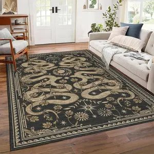 Vintage Plant Pattern Snake Skin Design Carpet, Foldable and Washable Non-Slip Mat, Home Decorative Rugs for Living Room, Bedroom, Sofa, Dining Room, Vintage Rugs, Floral Washable Rug