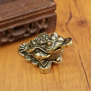 Brass Wealth Coin Golden ad Ornament Tripod Golden ad Ingot Vintage Handle Company Feng Shui ornaments, wealth-gathering mascot ornaments, lucky decorations, ideal  attract wealth Home Decore