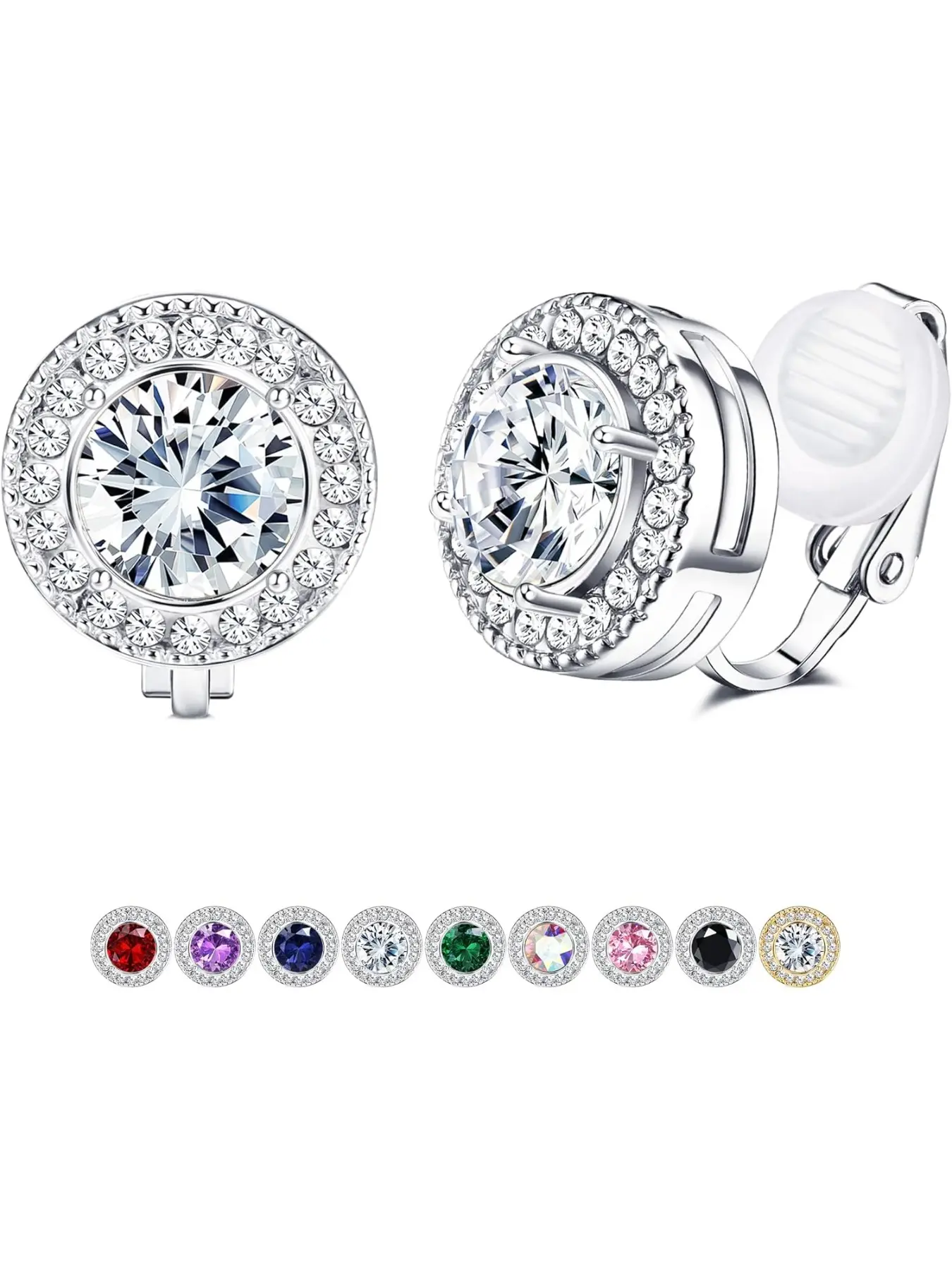 Clip On Earrings for Women Stud Earring Jewelry Lightweight Clip on Rhinestone Shining Earrings Non Pierced Clip Earrings Crystal Wedding Formal Earring Birthstone Earring Sparkling Ear Jewelry (With Box)