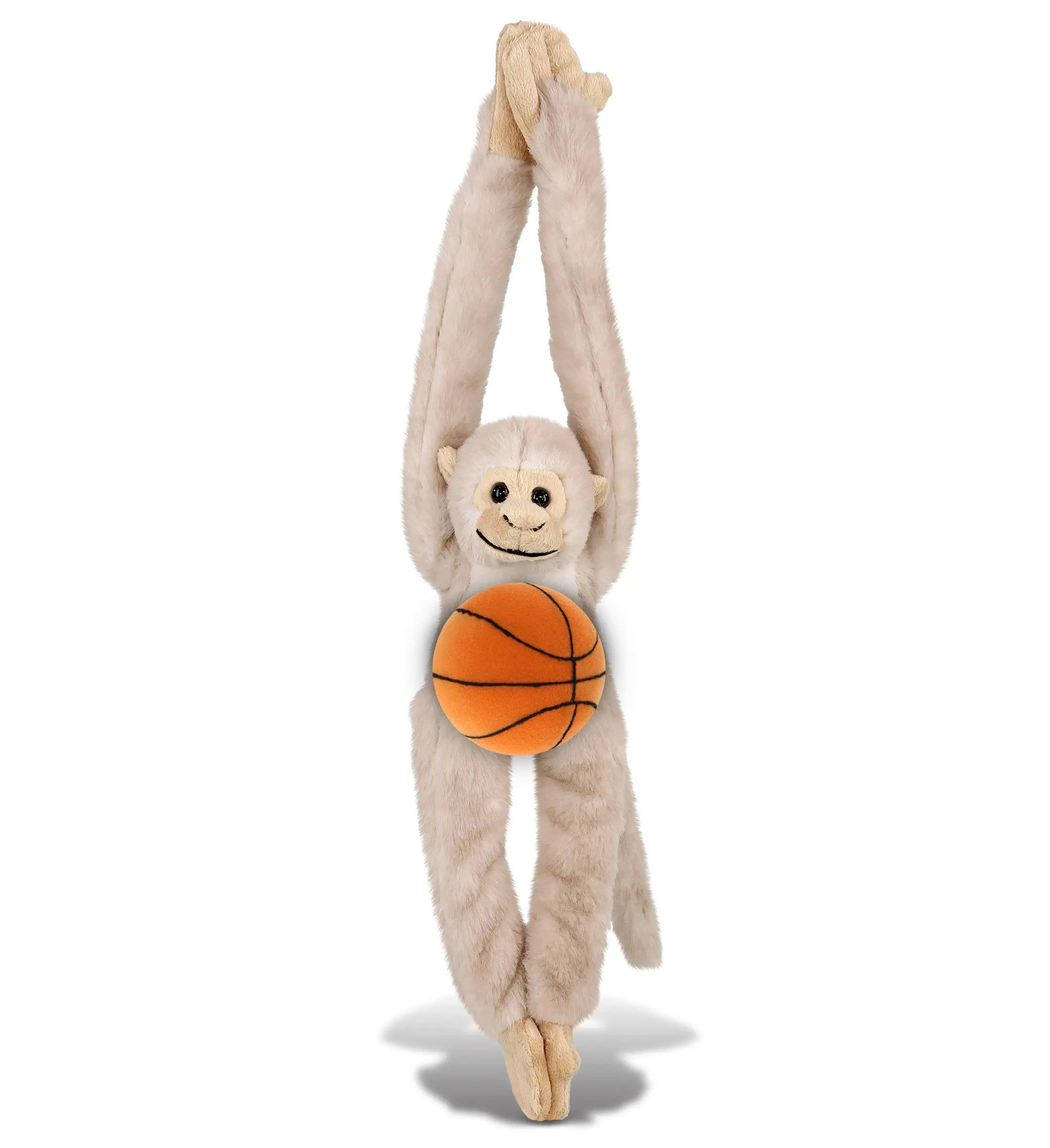 DOLLIBU Long-Arm Hanging White Squirrel Monkey Stuffed Toy - Super Soft Plush Basketball, Fluffy Fillings, Soft Polyester, Cute-Shaped, Fluffy, Toddler-Safe Plush Options, Cute-Shaped Stuffed Toys, Plush Stuffed Toys