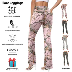 Women’s High Waisted Camo Flare Leggings - Sports Pants with Tummy Control, Stretch Fabric, Bootcut Wide Leg Activewear for Workout & Casual Use