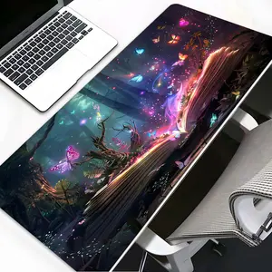 Magical Book Forest Art Large Gaming Mouse Pad, Enchanted Butterflies Decor aesthetic desktop decoration protection pad,rubber pad non-slip lock edge work pad,multi-size mouse pad suitable for laptop, Gaming Mousepad