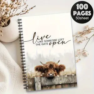 1 Package, Scottish Highland Cattle Spiral Notebook Journal, Spiral Bound Notepad with Floral Ranch Design - Pastel Farm Diary, Spiral Binding, Suitable for School, Office, Travel - Gift for Animal Lovers and Farmers
