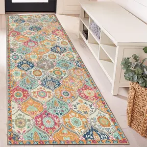 Boho Geometric Pattern Floor Mat, Modern Non-slip Area Rug, Bohemian Style Rugs, Decorative Carpet for Living Room Bedroom Kitchen Dining Room
