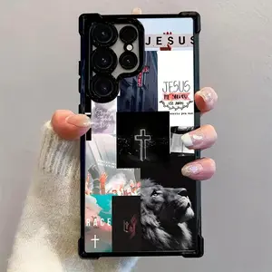 Phone Case Compatible with Samsung Galaxy S23 Ultra S24 Plus S25 S22+ FE Edge Jesus Lion Poster Pattern Clear Protective Four Corners Air Cushion Anti-drop Premium Plated Cover
