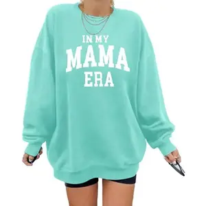 Mama Sweatshirt Oversized Mom Shirts: In My Mama Era Print Pullovers Crewneck Long Sleeve Clothes Tops Hoodie Blue Casual Womenswear Black
