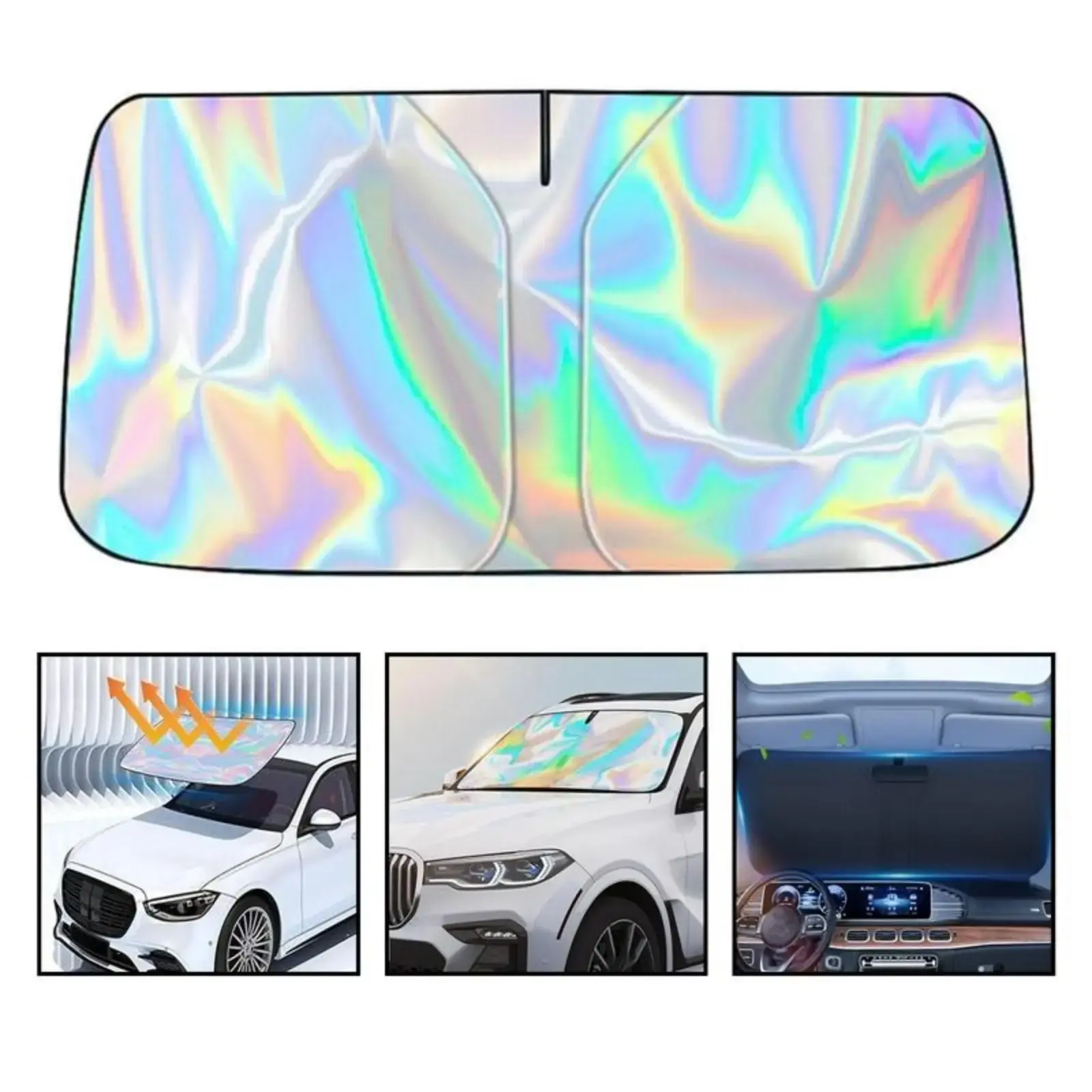 Foldable Anti-UV Car Sunshade Umbrella - Women's Automotive Exterior Accessory with Vent Visors, Heat Protector, Reflective Sun Protection, Portable Shade, Outside Car Roof Front Window Fit for Sedans-SUVs, Car Sunshade Outside Car