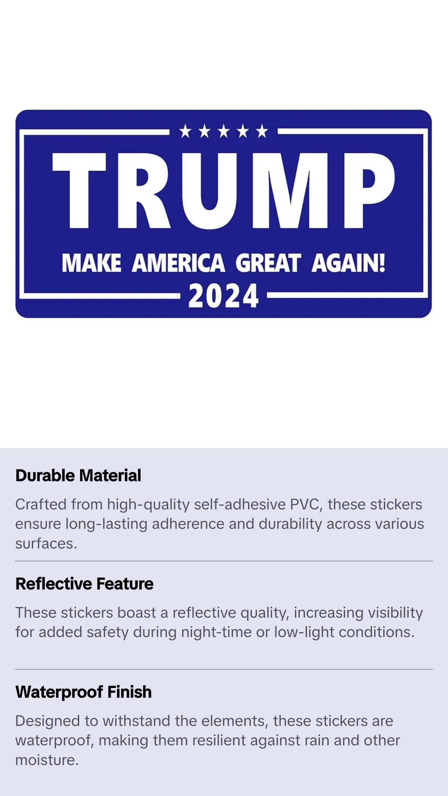 10Pack  8x4 inches Trump 2024 Car Stickers