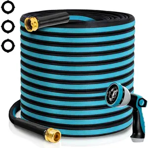 100FT Non-Expandable Garden Hose, Flexible Water Hose with Spray Nozzle, Kink-Resistant, Leakproof 3/4" Brass Connectors, Lightweight & Portable Water Pipe for Yard, Lawn Outdoor