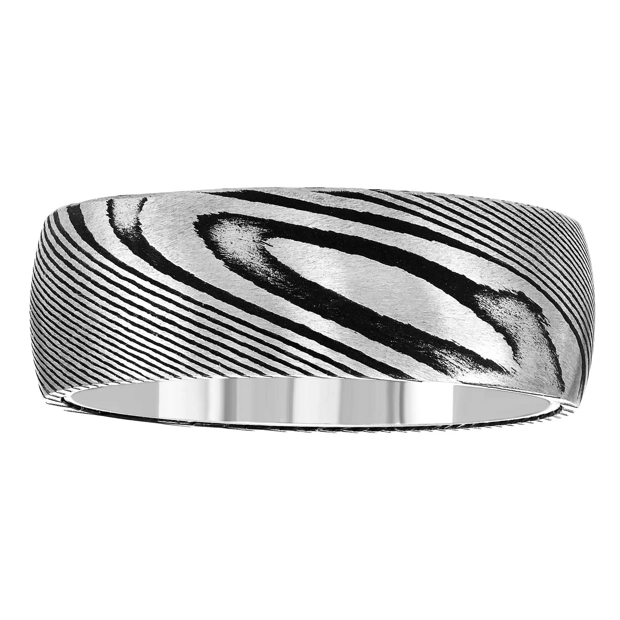 Tantalum 8mm Black Ion-Plating Damascus Steel Band Ring
