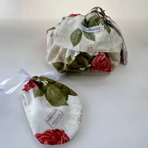 Make-up Bag White with Paris Floral Accent and Drawstring Closure Elegant Design Free Gift Jewelry Bag Makeup Storage Pouch ,