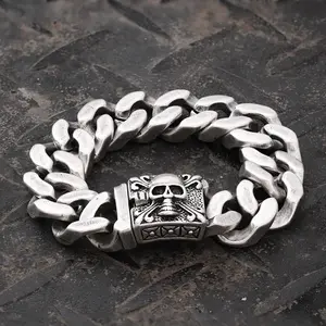 GTHIC Retro Stainless Steel Skull Bracelet Punk Bracelet Fashion Accessories for Daily Wear