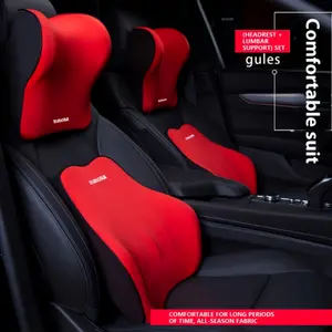 Ergonomic Car Seat Cushion Set with Headrest and Lumbar Support Pillows - Red and Black Polyester Fiber Design for Comfortable Driving, Neck and Back Relief, Headrest and Lumbar Support Pillows|Ergonomic Car Decor|Polyester Fiber Cushion