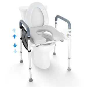 Raised Toilet Seat With 7-Position Height Adjustment (19.3-25.2 In), 350 Lbs Weight Capacity, Comfort Padded Aluminum Frame, Universal Toilet Seat Riser, For Elderly, Handicap, Pregnant, Medical Use, Bathroom Safety