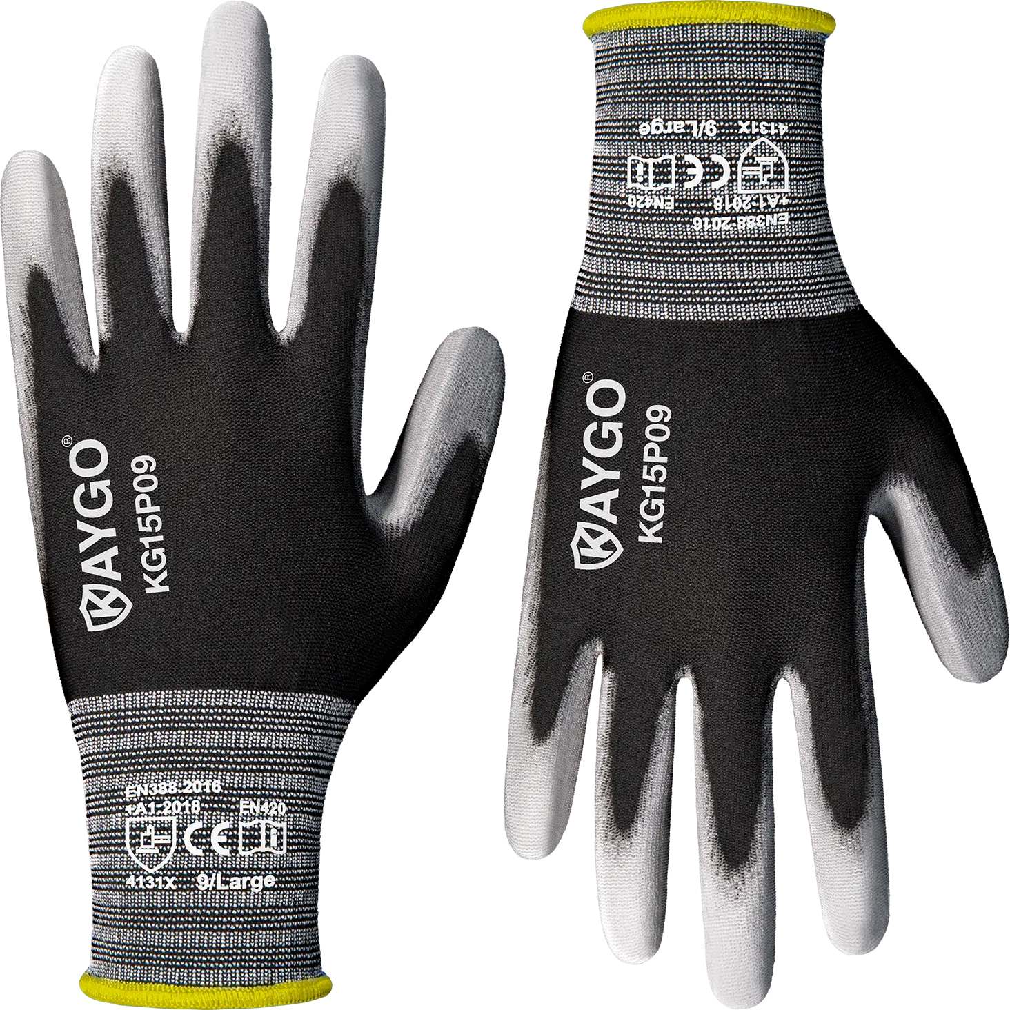 KAYGO Work Gloves PU Coated 12 Pairs, KG15P, Nylon Liner with Flexible Polyurethane Coating, Safety Work Gloves for DIY, Assembly, Warehouse, Light-Du