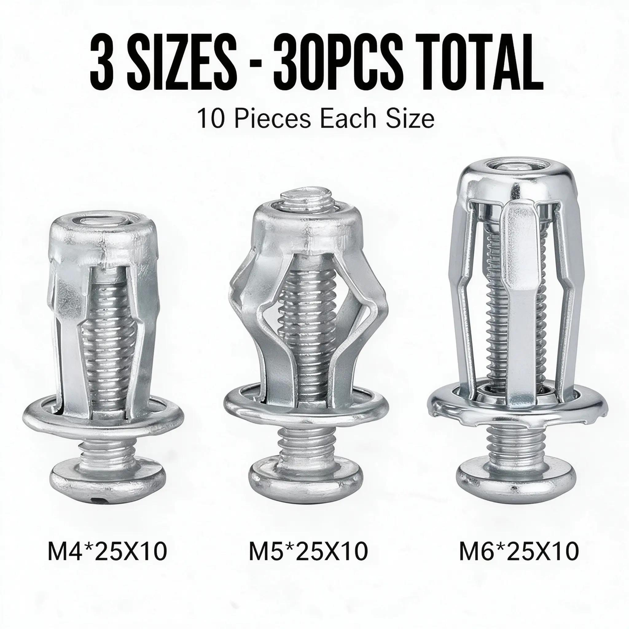 30PCS or 90PCS Metal Hollow Wall Anchor Screws M4 M5 M6 Petal Expansion Bolts Set, Rustproof Drywall Anchor Kit for Furniture Repair and Hollow Wall Fixing, Phillips Drive,