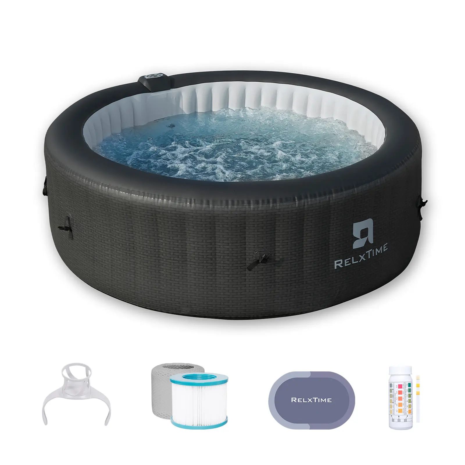 Relxtime 4-6 Person Round Inflatable Hot Tub, Portable Outdoor Spa with 130 Bubble Air Jets, Built-in Heater Pump, Water Filtration System, Digital Control Panel, Freeze Protection Function, Tub Cover, 2 Filter Cartridges - TBY6001 Father's Day Gift