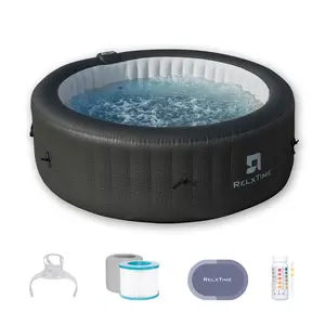Relxtime 4 to 6 Person Inflatable Hot Tub, Portable Outdoor Spa, Round Blow Up Hottub with 130 Bubble Air Jets and Built-in Heater Pump, Tub Cover, 2 Fiter Cartridges - TBY6001 FathersDayGift